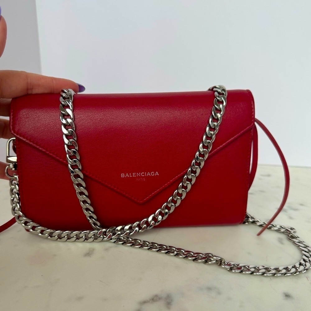 Balenciaga Red Leather Envelope Crossbody Wallet WOC